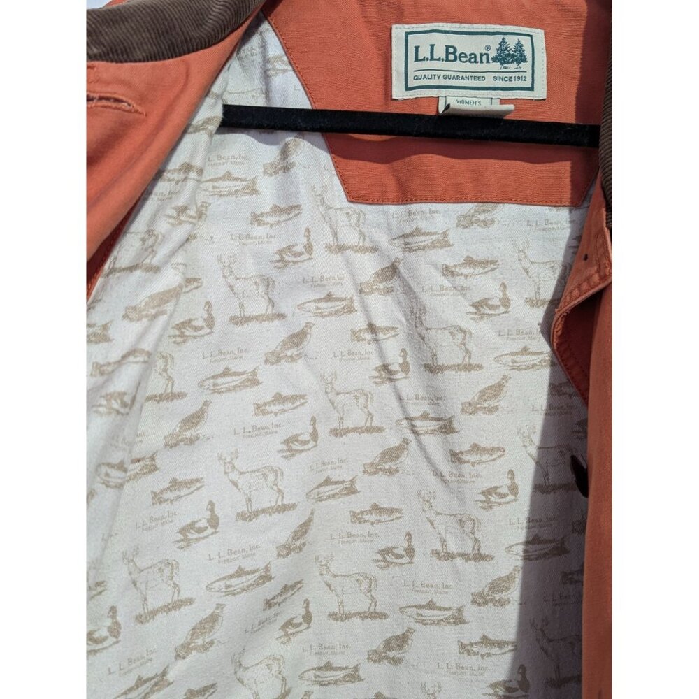 LL‎ Bean Womens 2X Barn Coat Jacket Flannel Lined Orange Brown Corduroy Chore - Picture 7 of 8